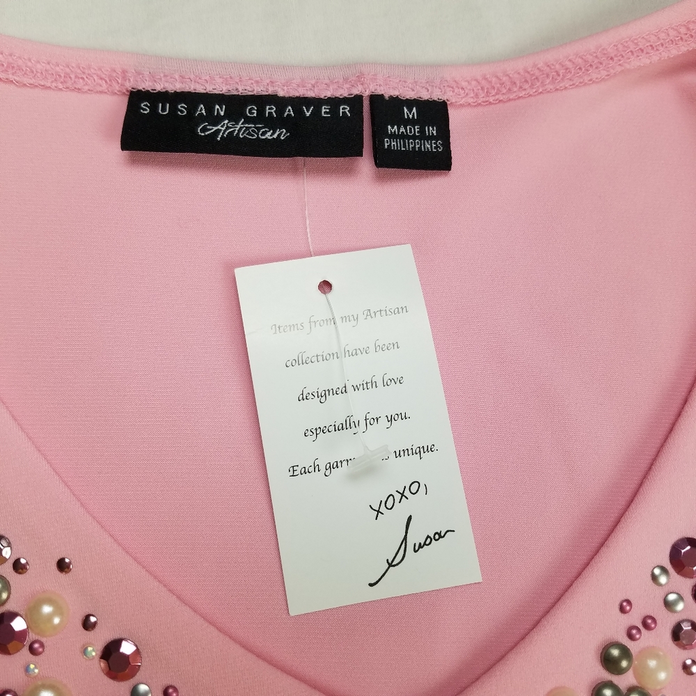 NWT Susan Graver Artisan Pink Tank Top v-neck - Picture 3 of 7
